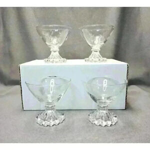 Vintage MCM Anchor Hocking Boopie Bubble Foot Etched Rose AHC7 Champagne Coupes